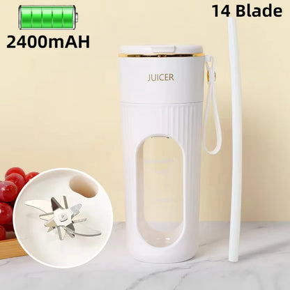 Rechargeable Portable Juicer - 14-Blade Fast Mixing Blender with 2400mAh Battery (400ml) - Deribla Store