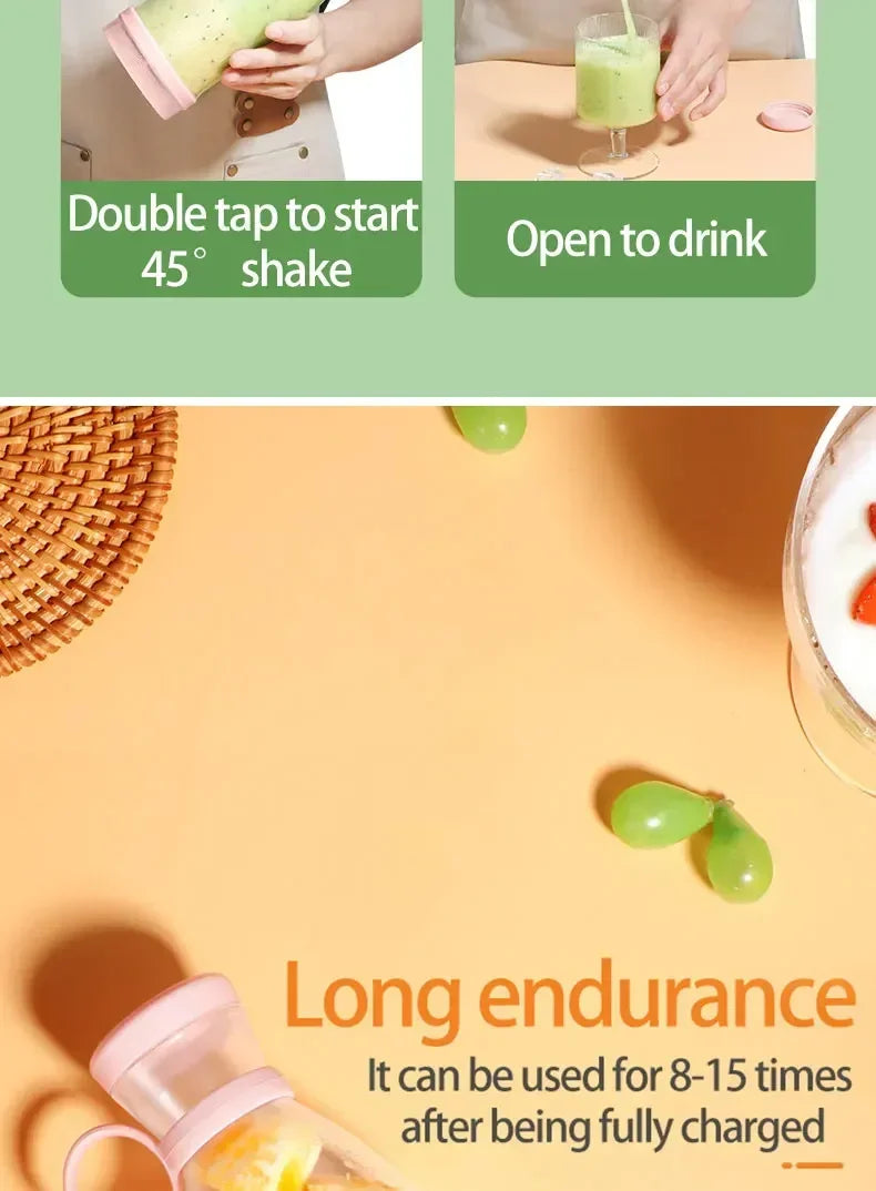 Electric Juicer Cup 6 Blades Blender Milkshake Machine USB Portable Fruit Milk Mixing Tool Mini Fresh Juice Blender - Deribla Store