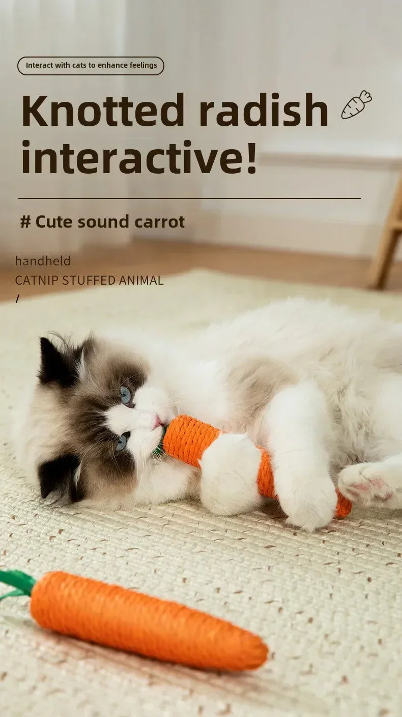 Carrot Cat Toy with Sound - Sisal Teething Stick, Bite-Resistant Dental Chew Toy - Deribla Store