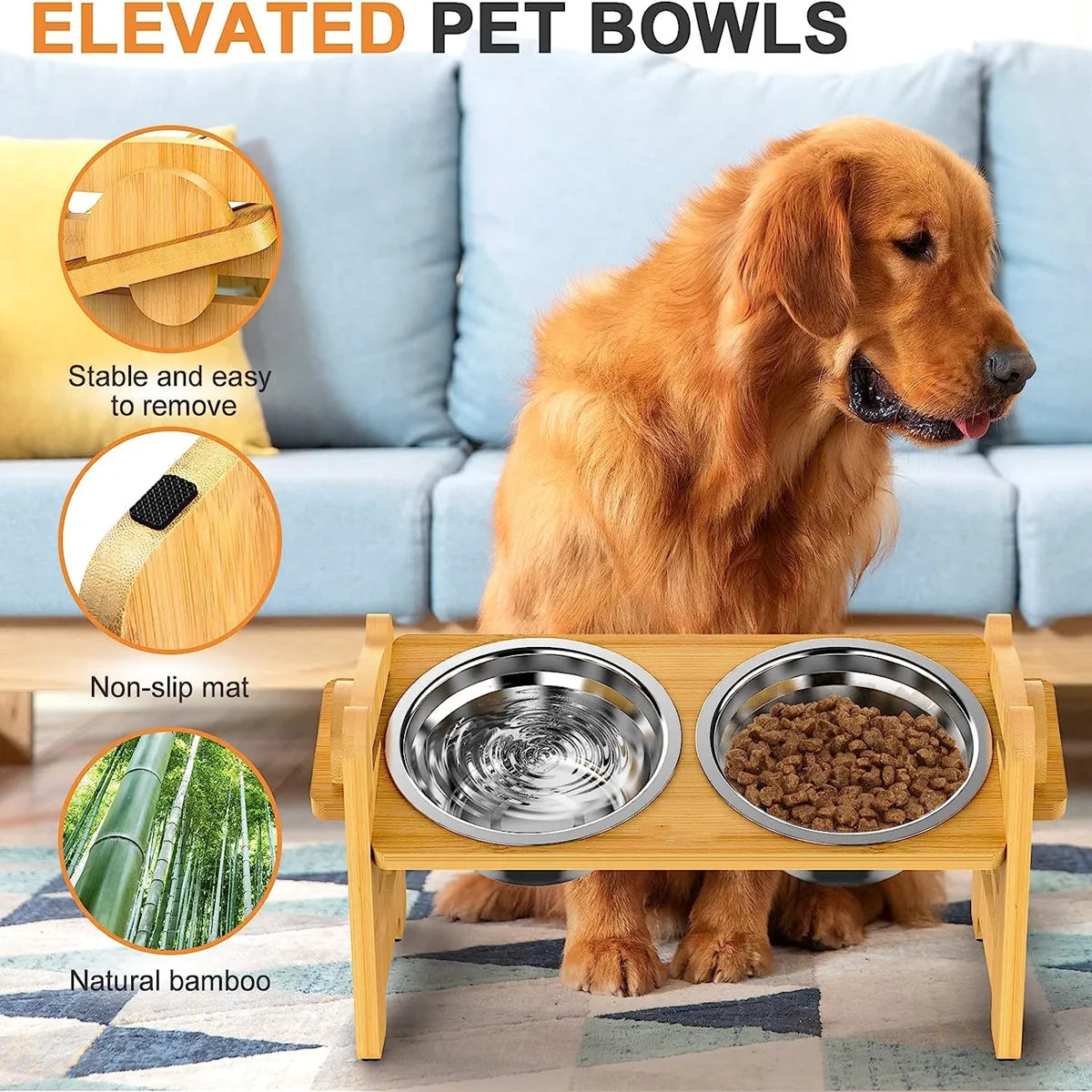 Elevated Dog Cat Bowls - Adjustable Raised Stand with Double Stainless Steel Bowls - Deribla Store