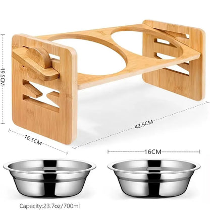 Elevated Dog Cat Bowls - Adjustable Raised Stand with Double Stainless Steel Bowls - Deribla Store