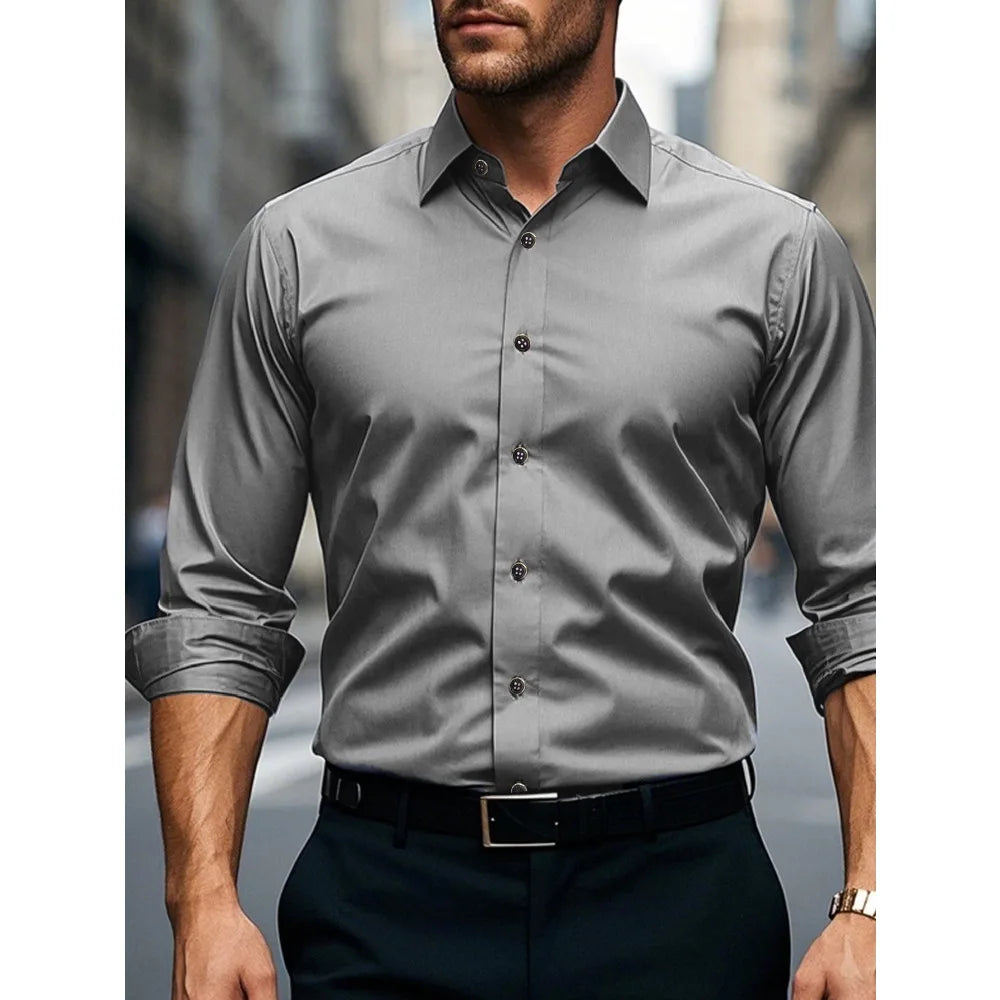 FGKKS Men Casual White Shirt Brand Fashion Solid Color Long
