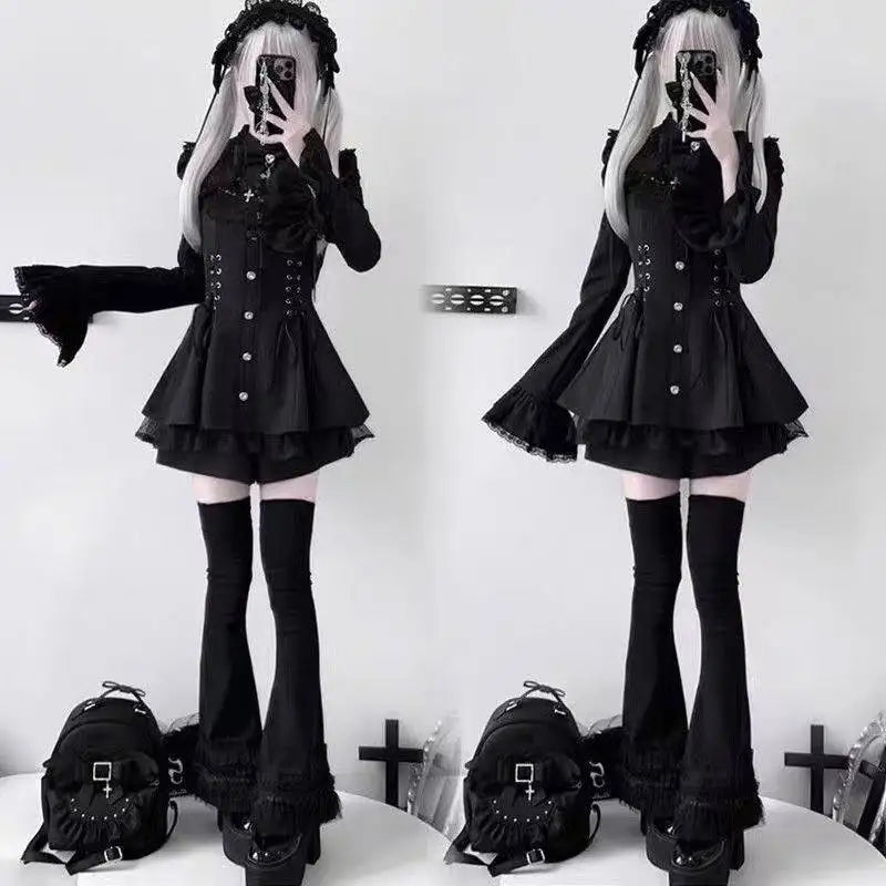 Y2k Aesthetic Lolita Style Bow Dress Shorts Set Japanese Women
