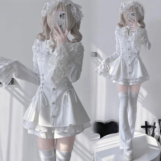 Y2k Aesthetic Lolita Style Bow Dress Shorts Set Japanese Women