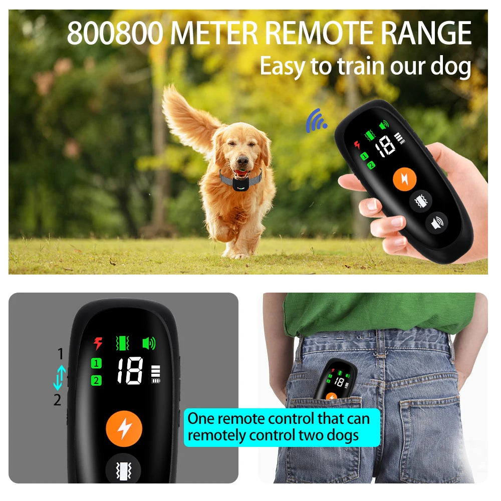 800M Electronic Dog Training Collar - Remote Control with Shock, Vibration & Sound - Deribla Store