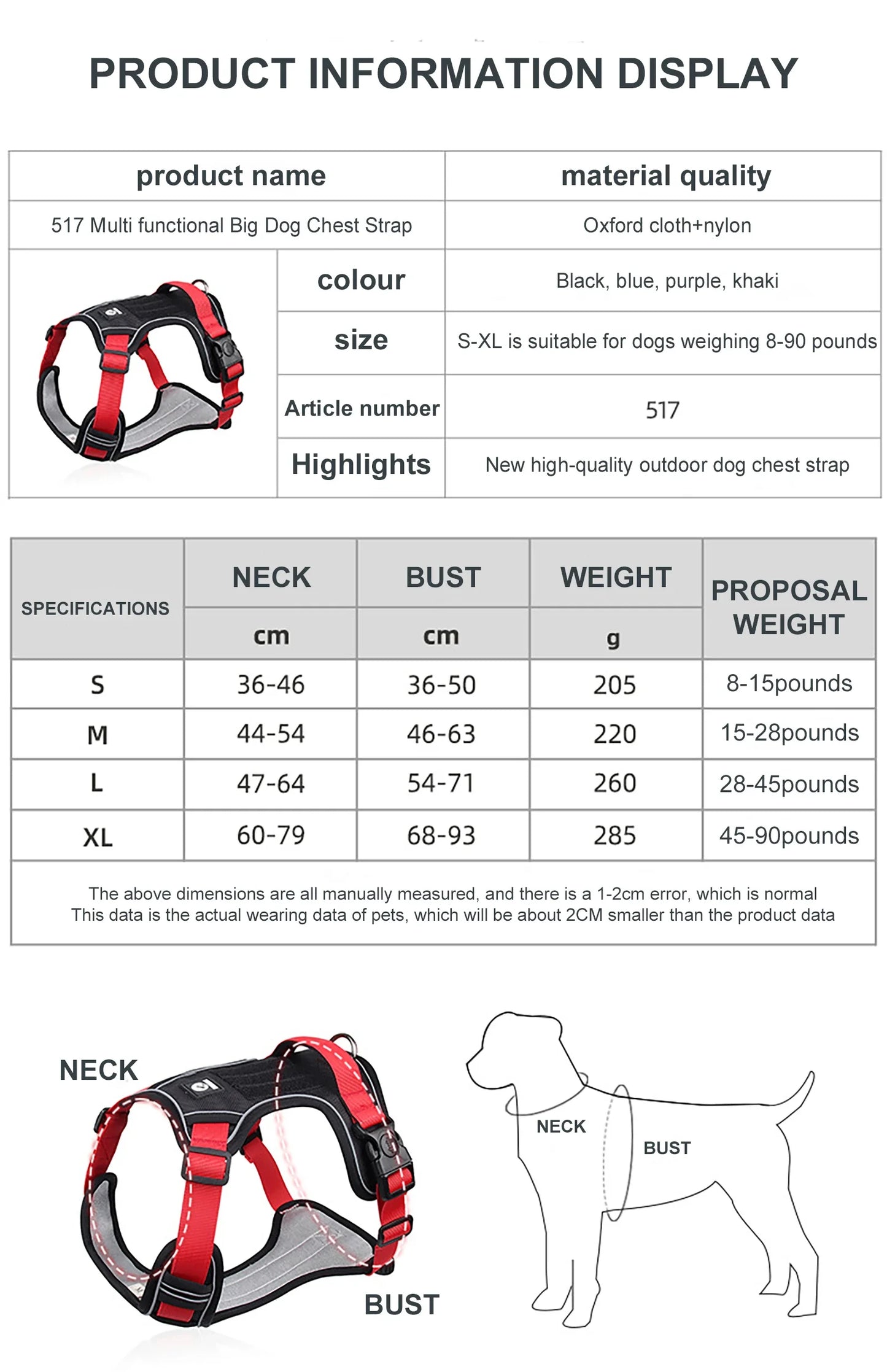 Reflective Dog Harness - 1680D Waterproof Oxford Vest for Medium to Large Dogs - Deribla Store