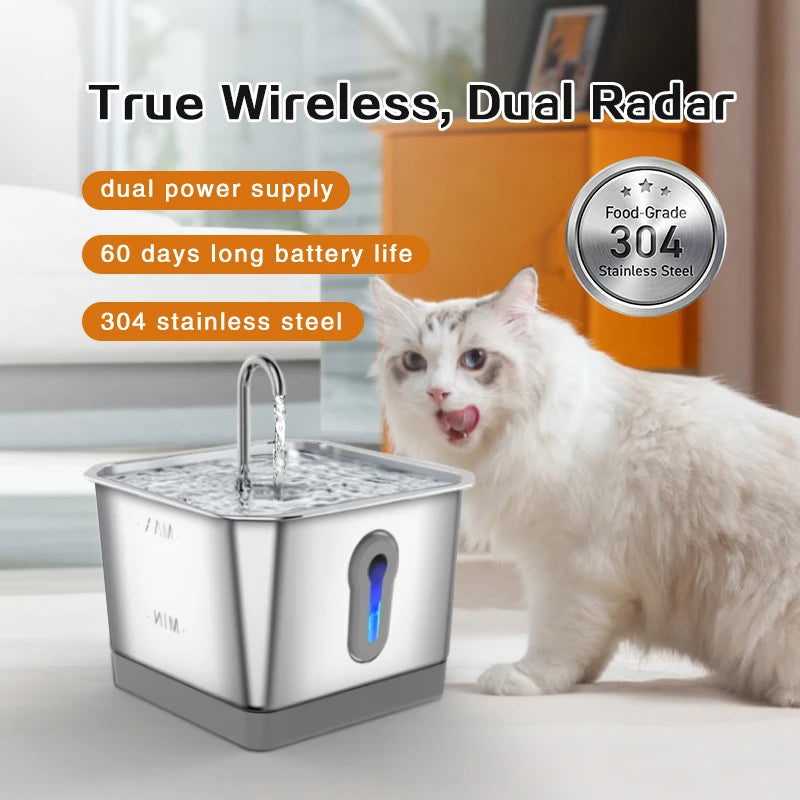 Smart Cat Water Fountain 4L - Wireless Dual Radar Stainless Steel Dispenser - Deribla Store