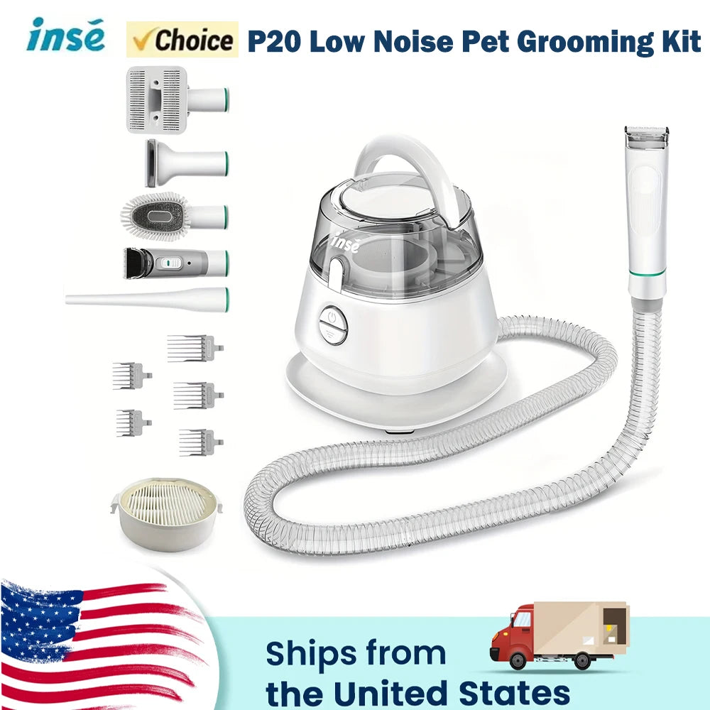 INSE P20 Pet Grooming Vacuum Kit - 5-in-1 Low Noise, 17KPa Suction, Dog Hair Clipper & Deshedding Tool - Deribla Store