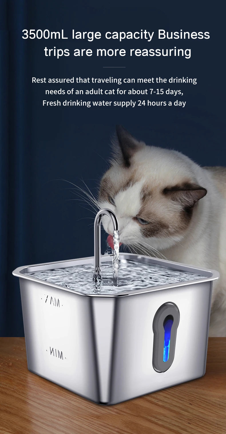 304 Stainless Steel Cat Water Fountain 4L - USB Silent Pump with Triple Filtration - Deribla Store