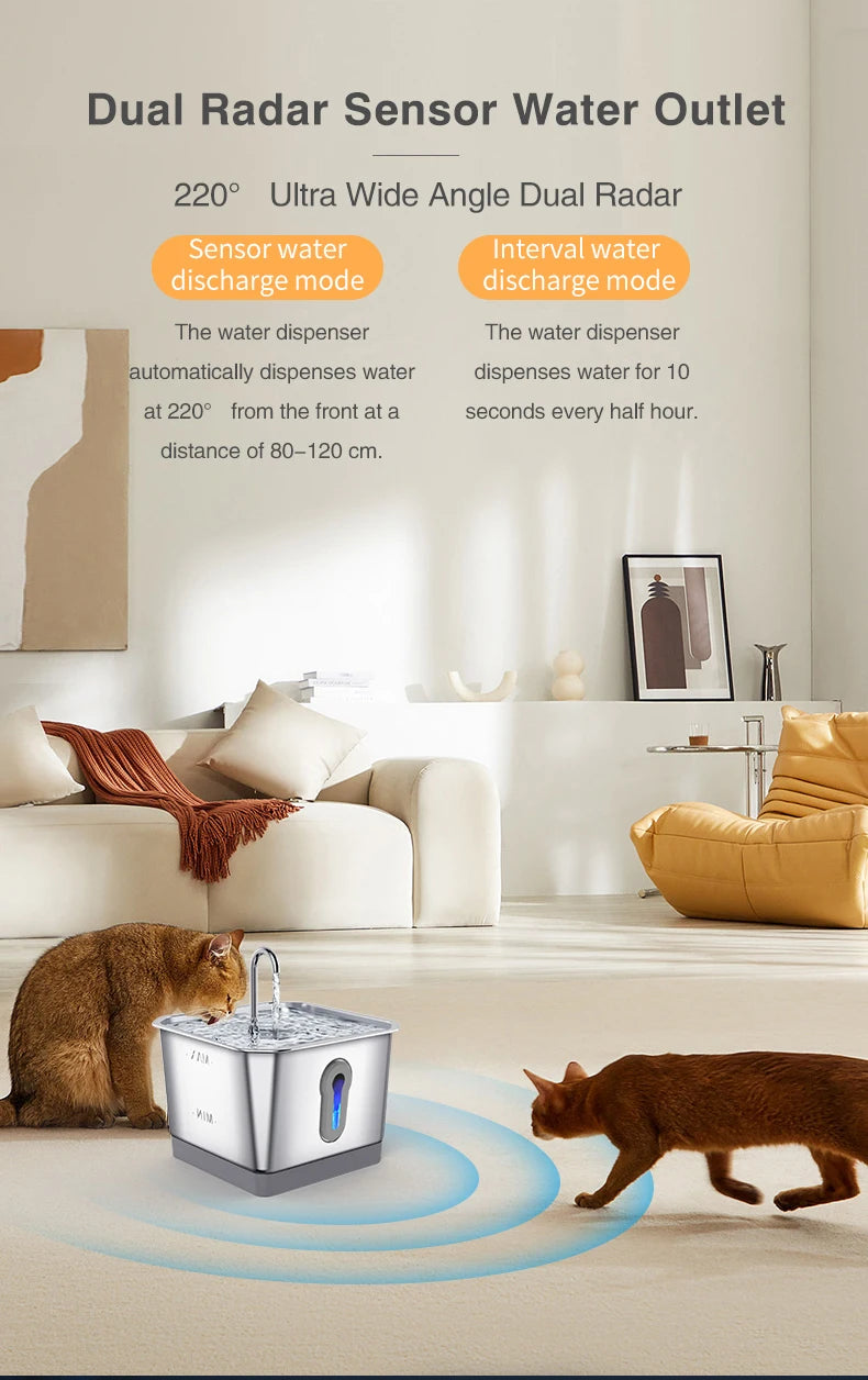 Smart Cat Water Fountain 4L - Wireless Dual Radar Stainless Steel Dispenser - Deribla Store