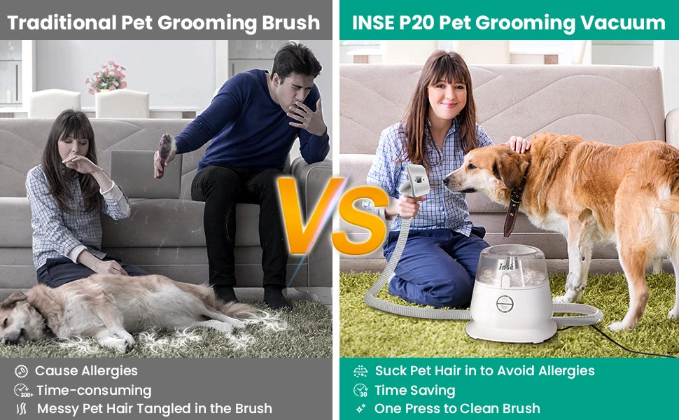 INSE P20 Pet Grooming Vacuum Kit - 5-in-1 Low Noise, 17KPa Suction, Dog Hair Clipper & Deshedding Tool - Deribla Store
