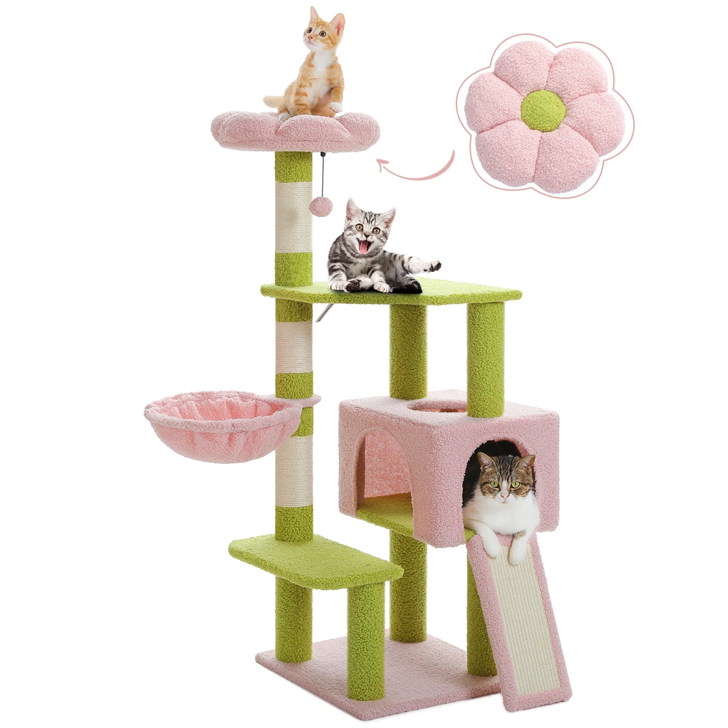 Flower Cat Tree - Multi-Level Tower with Sisal Posts, Hammock & Ramp for Indoor Cats - Deribla Store