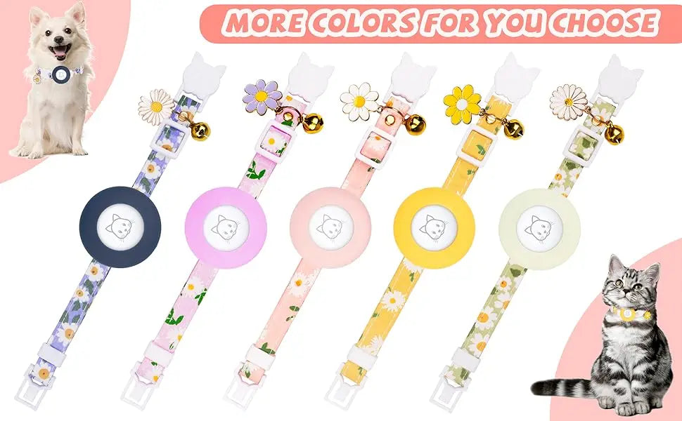 AirTag Cat Collar - Adjustable Kitten Collar with Bells & Flower Charm Tracker - Deribla Store