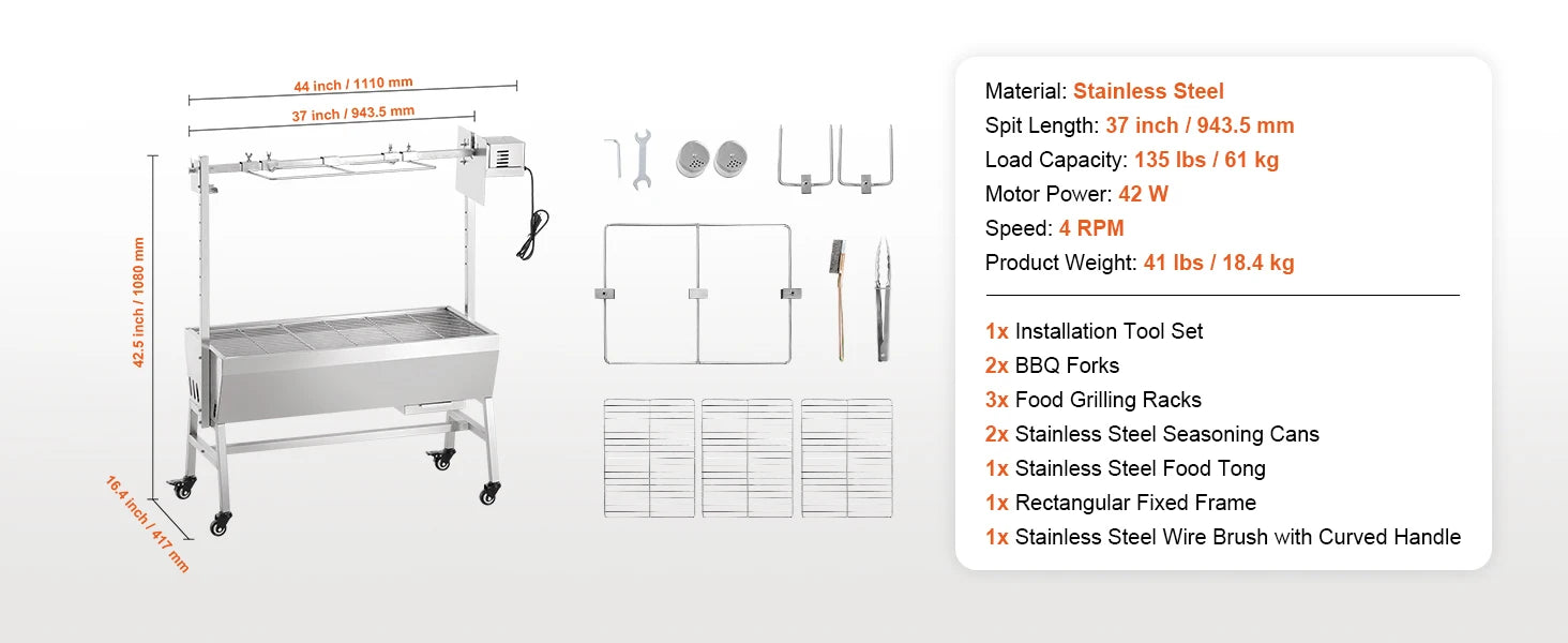 35-Inch Rotisserie Grill Electric Motor Charcoal Spit Roaster with Lockable Wheels - Deribla Store