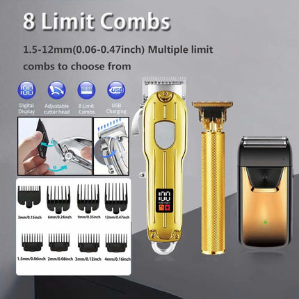 Hair Clipper & Beard Trimmer Set - Rechargeable Barber Kit