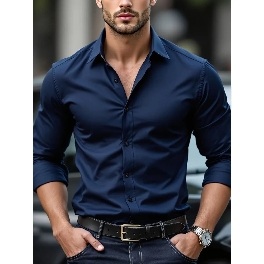 FGKKS Men Casual White Shirt Brand Fashion Solid Color Long