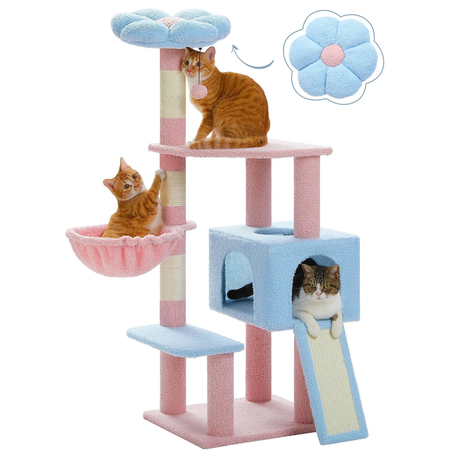 Flower Cat Tree - Multi-Level Tower with Sisal Posts, Hammock & Ramp for Indoor Cats - Deribla Store
