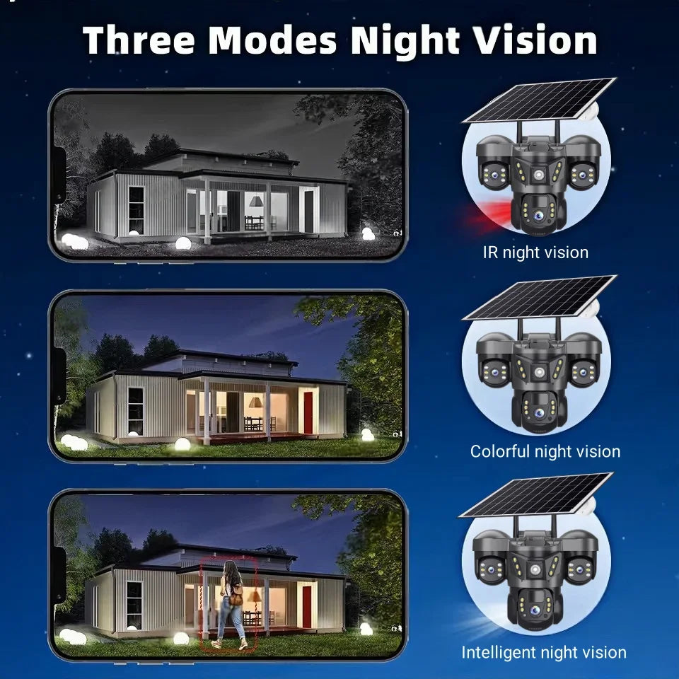 Triple Lens Camera Solar WiFi - 10X Zoom Auto Tracking V380