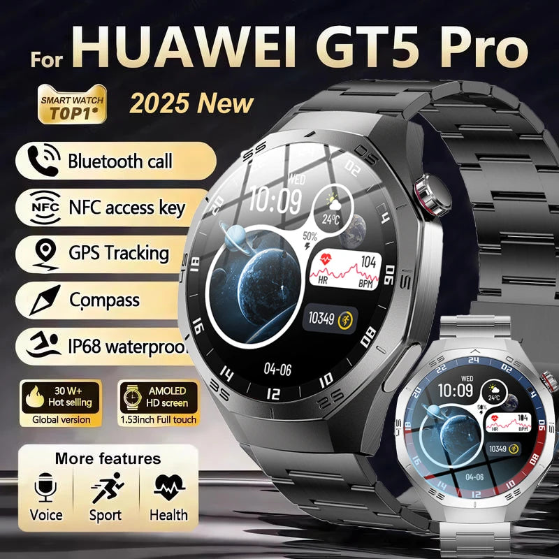 2025 New NFC Smart Watch Men HD AMOLED Screen GPS