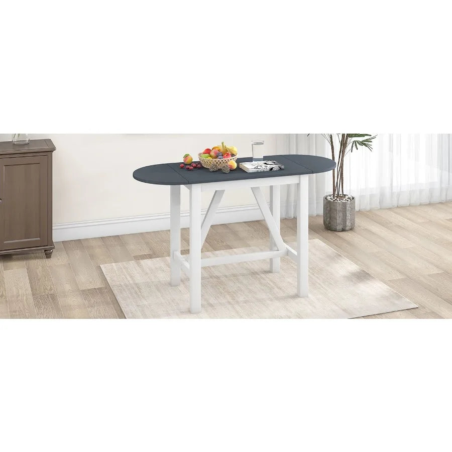 TOPMAX 3Piece Wood Counter Height Drop Leaf Dining Table Set with 2 Upholstered Dining Chairs for Small Place White+Gray - Deribla Store