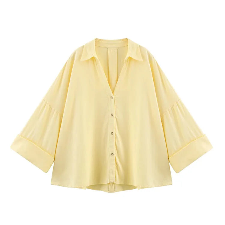 HipSeam Wide Sleeved Shirt Women Spring Asymmetric Hem