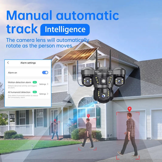 Triple Lens Camera Solar WiFi - 10X Zoom Auto Tracking V380