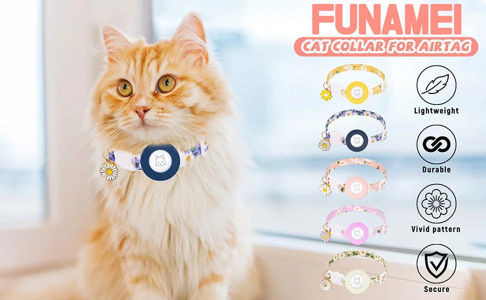 AirTag Cat Collar - Adjustable Kitten Collar with Bells & Flower Charm Tracker - Deribla Store