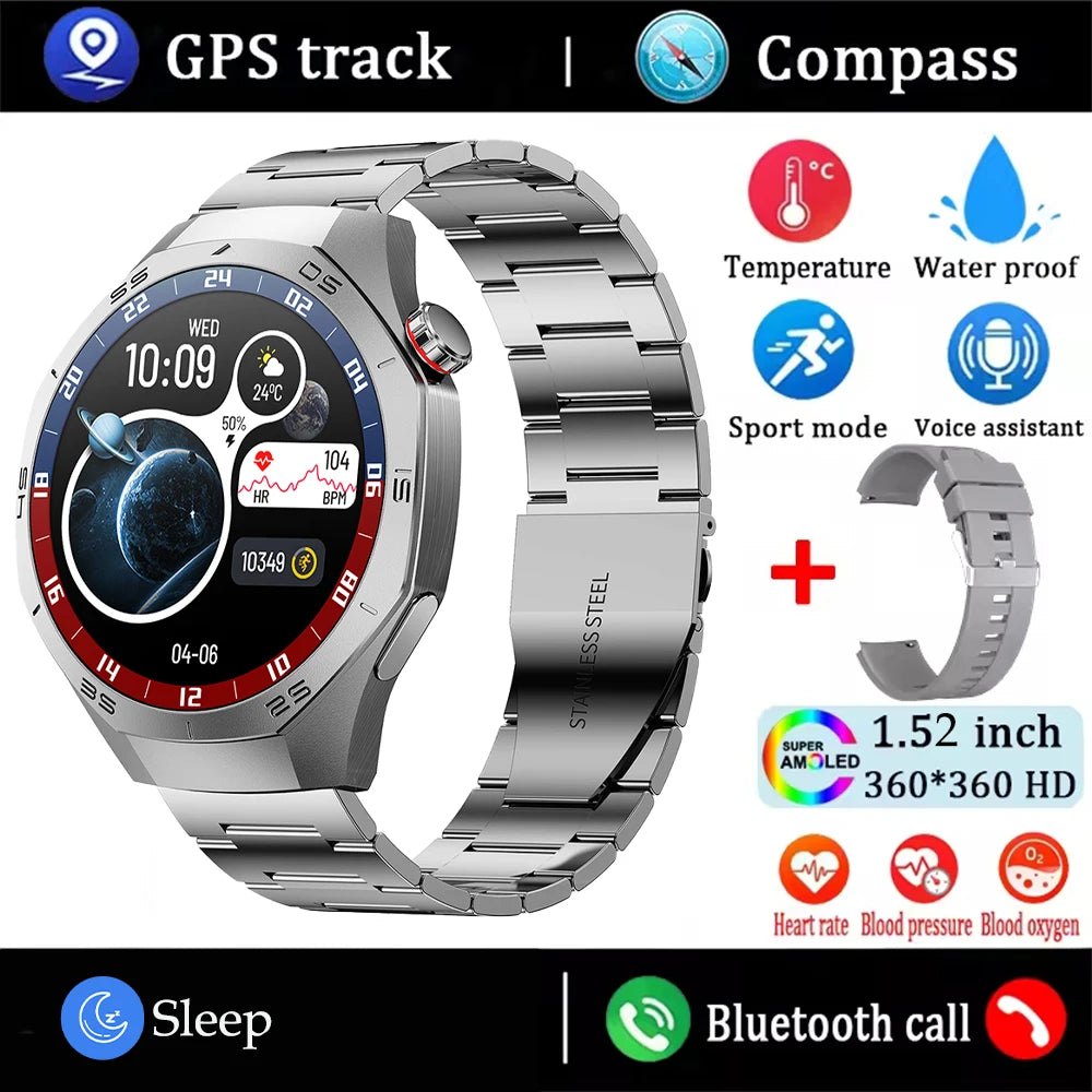 2025 New NFC Smart Watch Men HD AMOLED Screen GPS