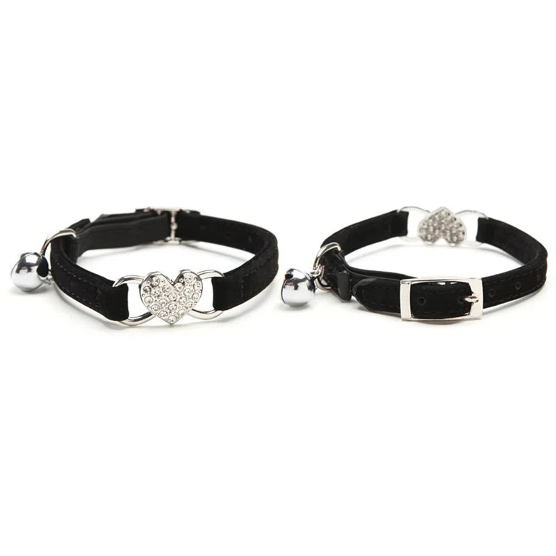 Heart Charm Cat Collar - Soft Velvet Safety Elastic with Bell (8 Colors) - Deribla Store