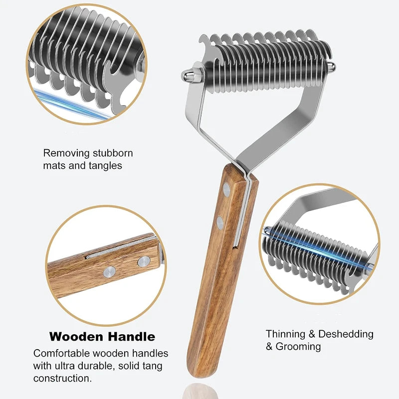 Professional Dog Dematting Comb - Wooden Handle Knot Remover Brush for Dogs & Cats - Deribla Store