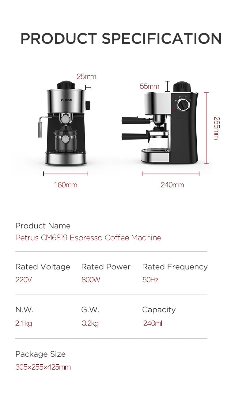 Petrus Espresso Machine - Professional Milk Frother System & Fancy Milk Foam Maker (220V) - Deribla Store