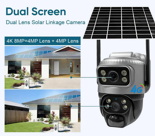 Caméra Solaire Double Lentille 4G 8MP - Dual Screen CCTV