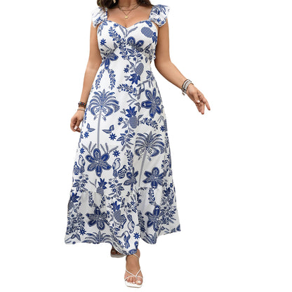 Elegant Women s Summer Dress with Floral Print V Neckline