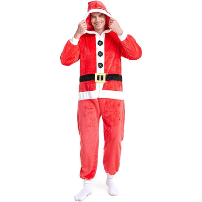 Mrs. Claus Christmas Costume - Velvet Hooded Jumpsuit with Faux Fur Trim & Belt - Deribla Store