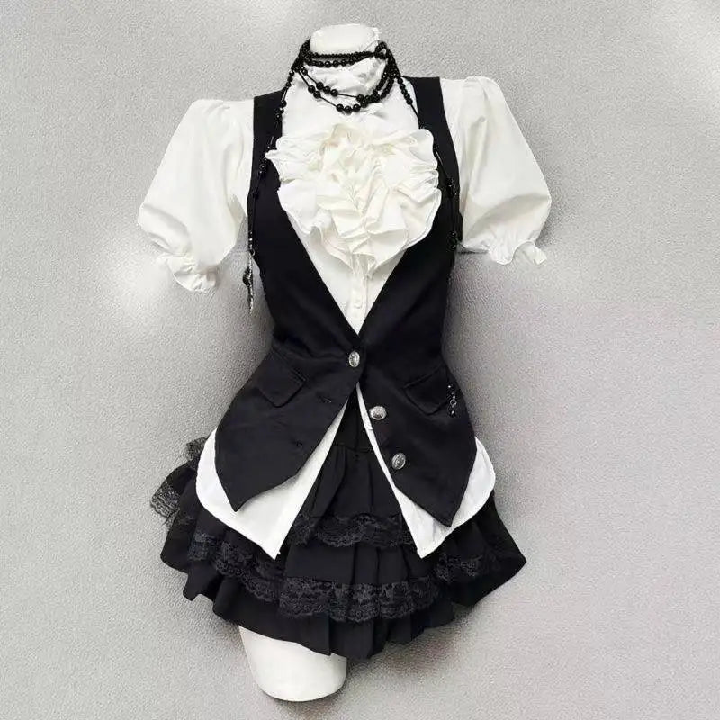 Y2k Aesthetic Lolita Style Bow Dress Shorts Set Japanese Women
