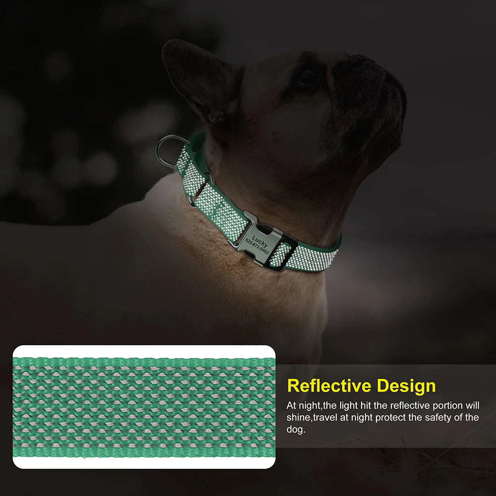 Custom Reflective Dog Collar - Personalized Nylon with Handle for All Sizes - Deribla Store
