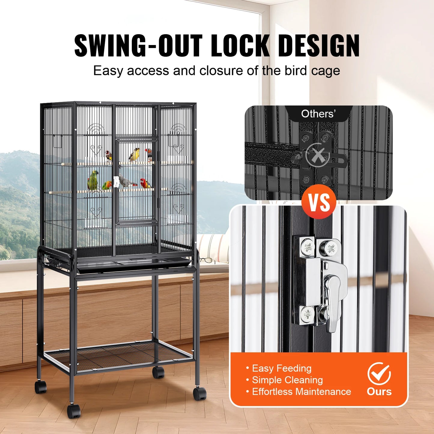 VEVOR Large Flight Bird Cage 52/54" - Carbon Steel Standing Cage with Rolling Stand for Parrots & Cockatiels - Deribla Store