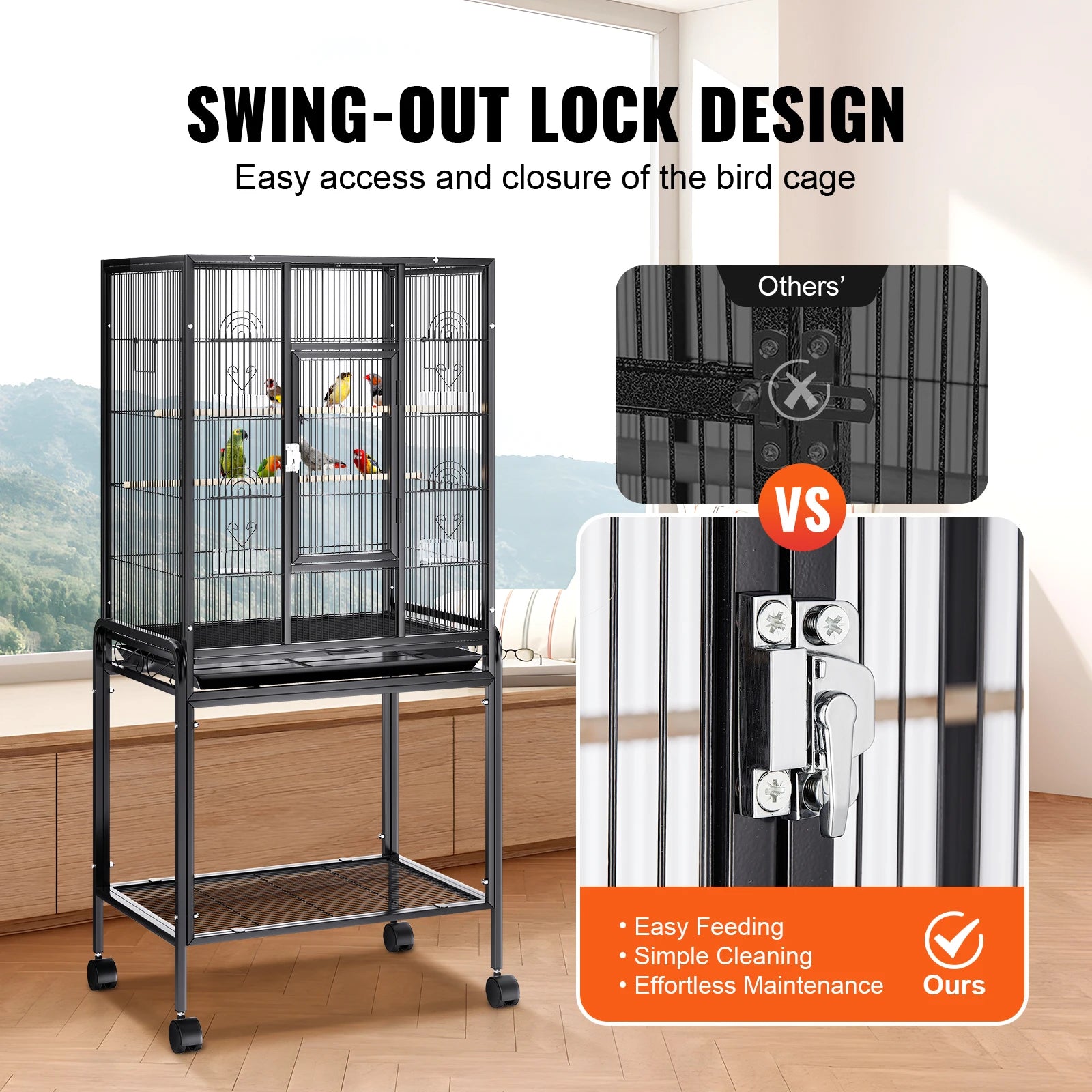 VEVOR Large Flight Bird Cage 52/54" - Carbon Steel Standing Cage with Rolling Stand for Parrots & Cockatiels - Deribla Store