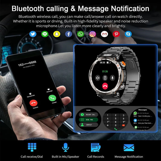New 5ATM Outdoor Smart Watch Men 600mAh LED Flashlight