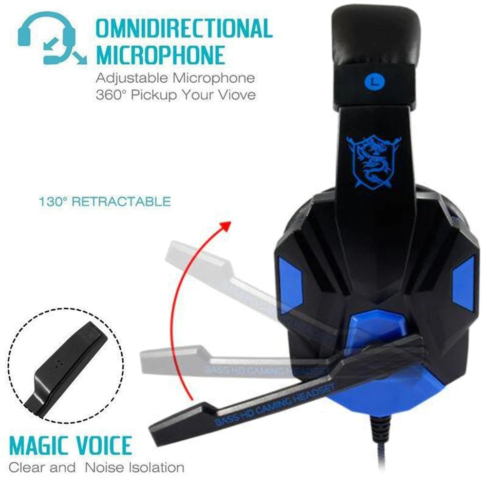 3.5mm Wired Gaming Headphones With Microphone 120° Adjustable