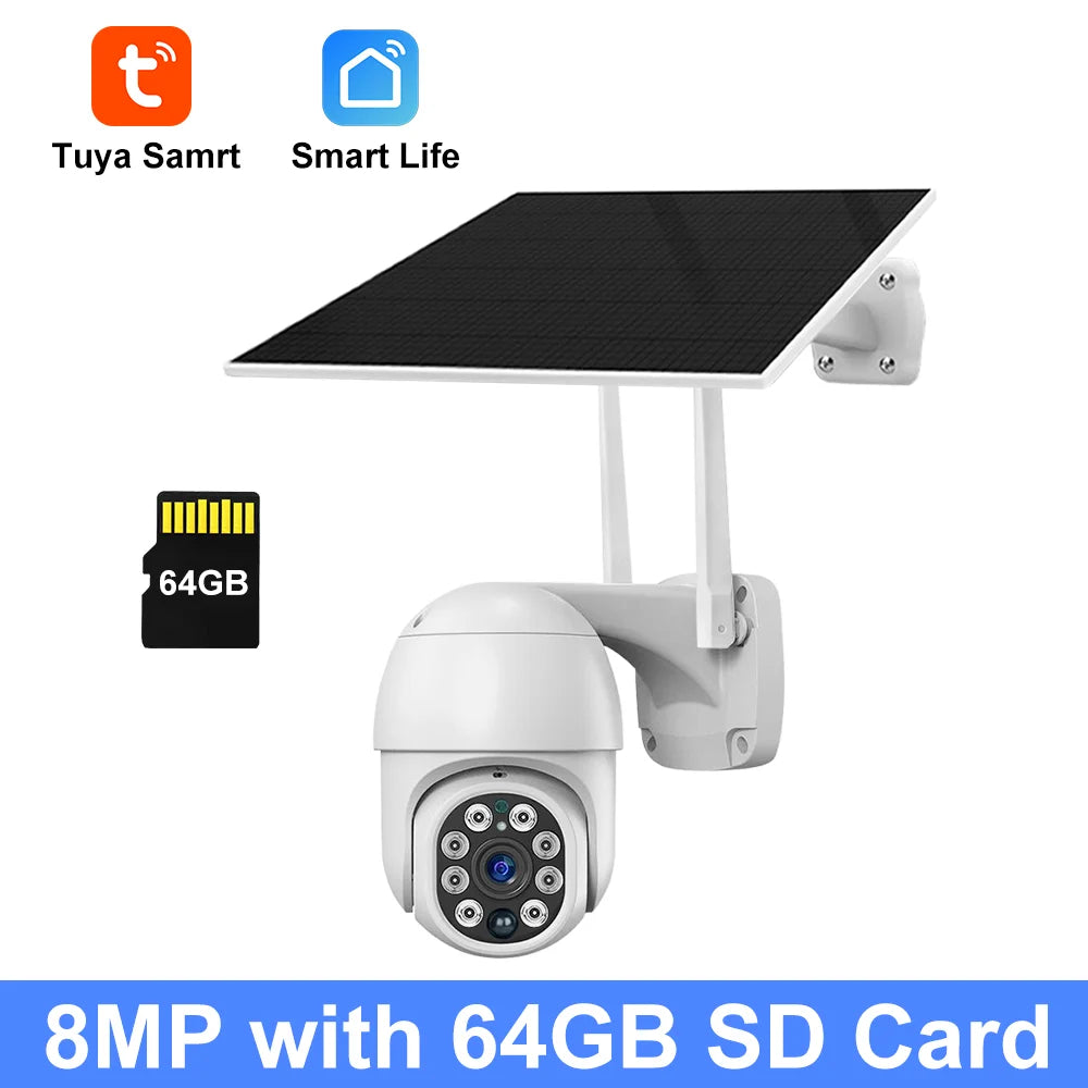 WiFi Camera Solar 8MP 4K - Tuya PIR Human Detection