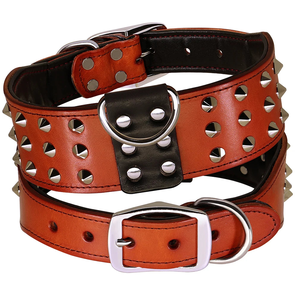 Spiked Studded Leather Dog Collar - Heavy Duty for Large Dogs - Deribla Store