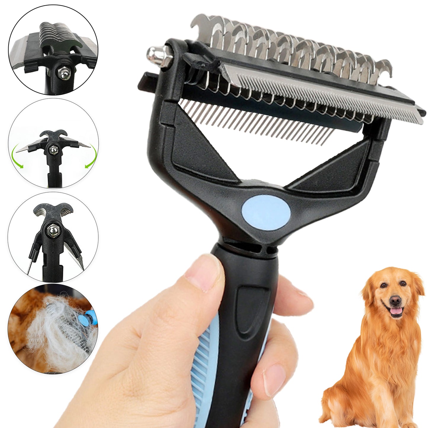 3-in-1 Pet Deshedding Brush - Dog & Cat Hair Remover with Knot Cutter - Deribla Store