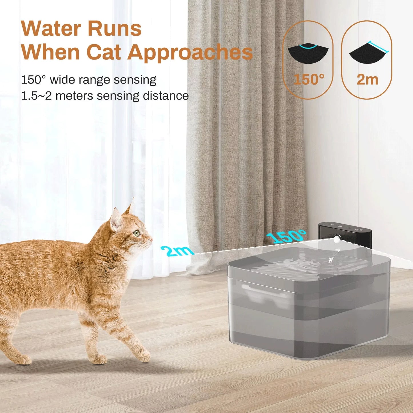 2.2L Wireless Pet Water Fountain - Rechargeable with Infrared Sensor & 3 Filters - Deribla Store