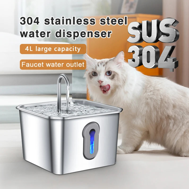 304 Stainless Steel Cat Water Fountain 4L - USB Silent Pump with Triple Filtration - Deribla Store