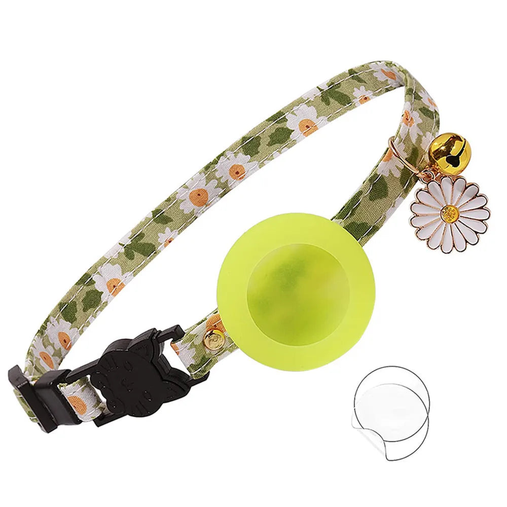 AirTag Cat Collar - Adjustable Kitten Collar with Bells & Flower Charm Tracker - Deribla Store