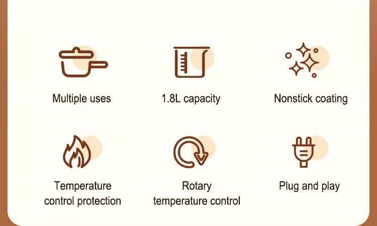 Electric Multifunction Cooker - 1.5L Mini Hot Pot with Non-Stick Pan (110V/220V) - Deribla Store