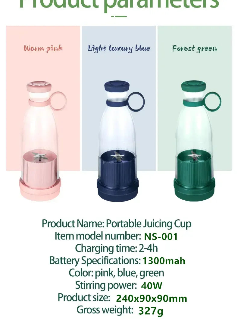 Electric Juicer Cup 6 Blades Blender Milkshake Machine USB Portable Fruit Milk Mixing Tool Mini Fresh Juice Blender - Deribla Store