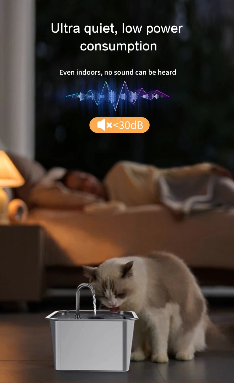 304 Stainless Steel Cat Water Fountain 4L - USB Silent Pump with Triple Filtration - Deribla Store