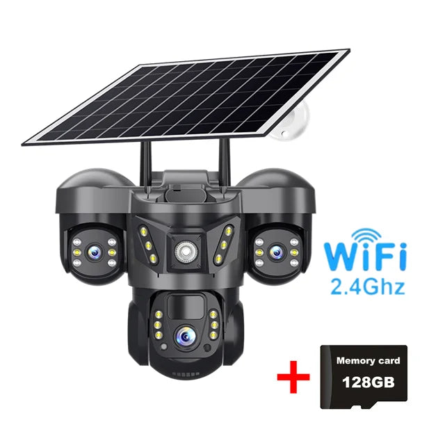 Triple Lens Camera Solar WiFi - 10X Zoom Auto Tracking V380